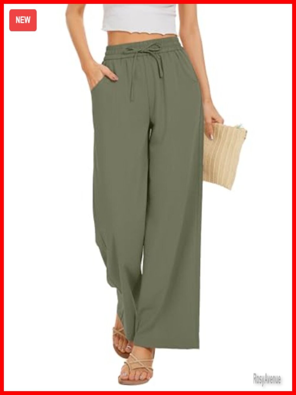 KICZOY Flow Pants Wide Leg Palazzo Drawstring Waist Pockets Loose Fit